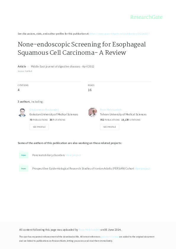 (PDF) None-endoscopic Screening for Esophageal Squamous Cell Carcinoma ...