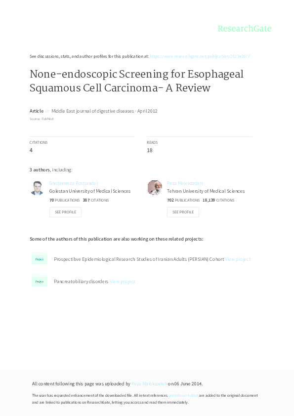(PDF) None-endoscopic Screening for Esophageal Squamous Cell Carcinoma ...