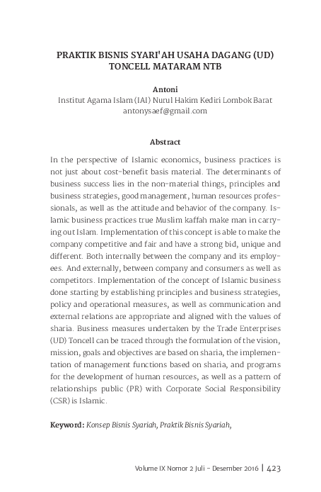 Manajemen Bisnis Syariah Research Papers Academia Edu