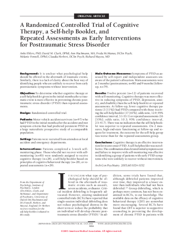 (PDF) A randomized controlled trial of cognitive therapy versus ...