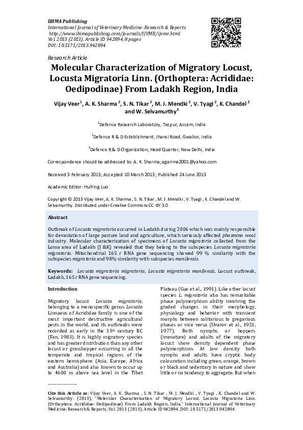 (PDF) Molecular Characterization of Migratory Locust, Locusta ...
