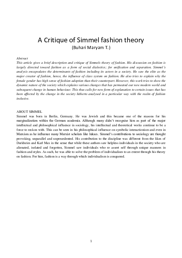 (PDF) A Critique of Simmel fashion theory EKEFA ALIMI Academia.edu