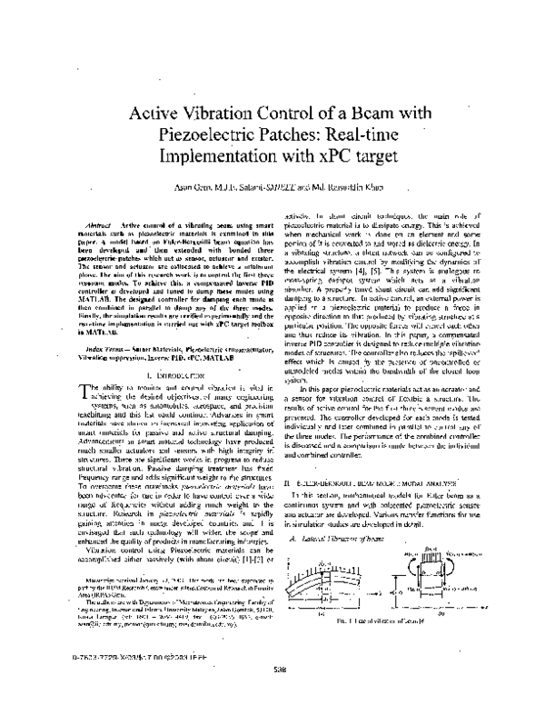 (PDF) Active vibration control of a beam with piezoelectric patches ...