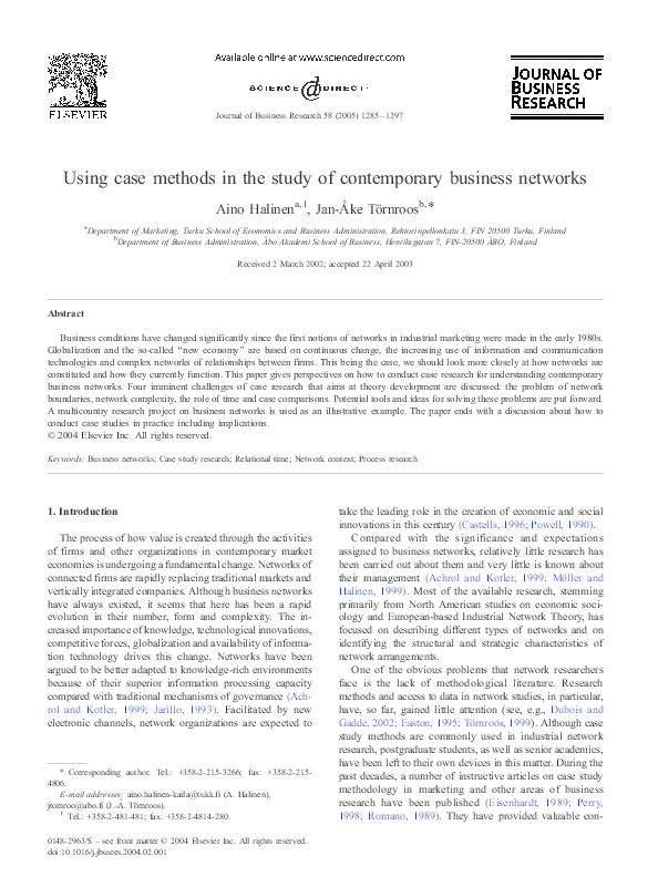 (PDF) Using case methods in the study of contemporary business networks