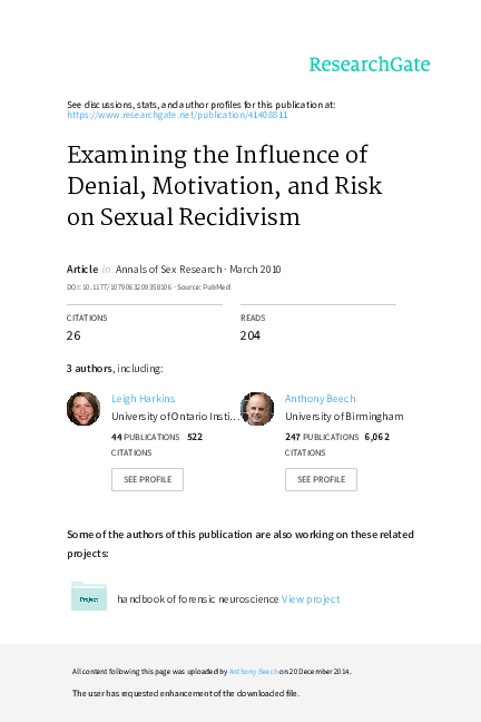 (PDF) Examining the influence of denial, motivation, and risk on sexual ...