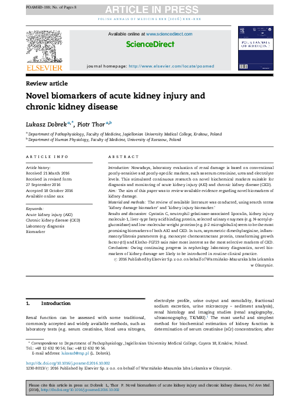 PDF Novel Biomarkers Of Acute Kidney Injury And Chronic Kidney Disease PDF Novel Biomarkers Of Acute Kidney Injury And Chronic Kidney Disease