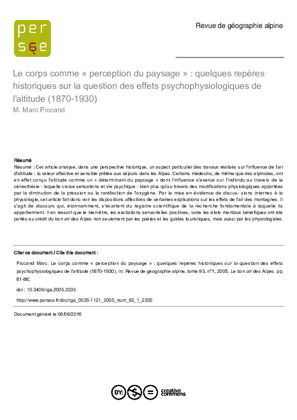 (PDF) Le corps comme perception du paysage