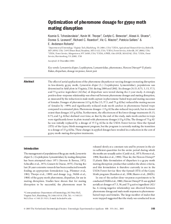 (PDF) Optimization of pheromone dosage for gypsy moth mating disruption