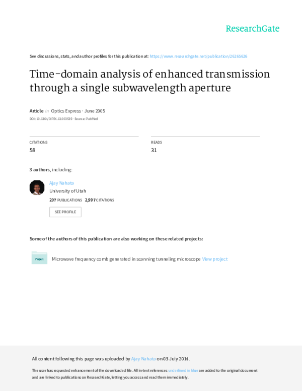 (PDF) Time-domain analysis of enhanced transmission through a single ...