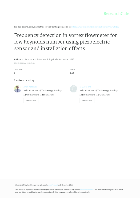 (PDF) Frequency detection in vortex flowmeter for low Reynolds number ...