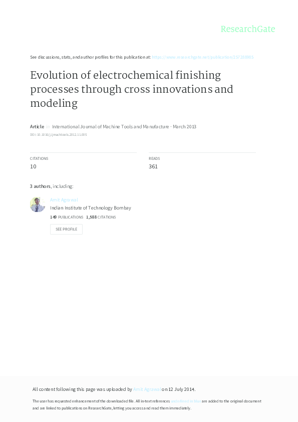 (PDF) Evolution of electrochemical finishing processes through cross