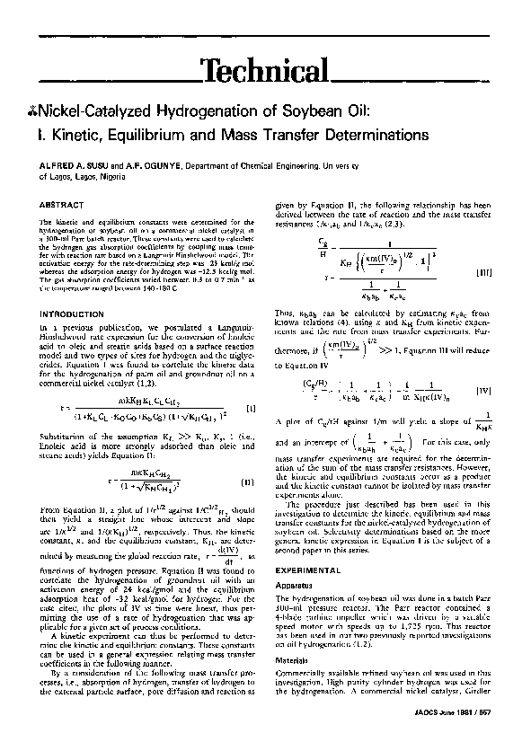 (PDF) Nickelcatalyzed hydrogenation of soybean oil I.