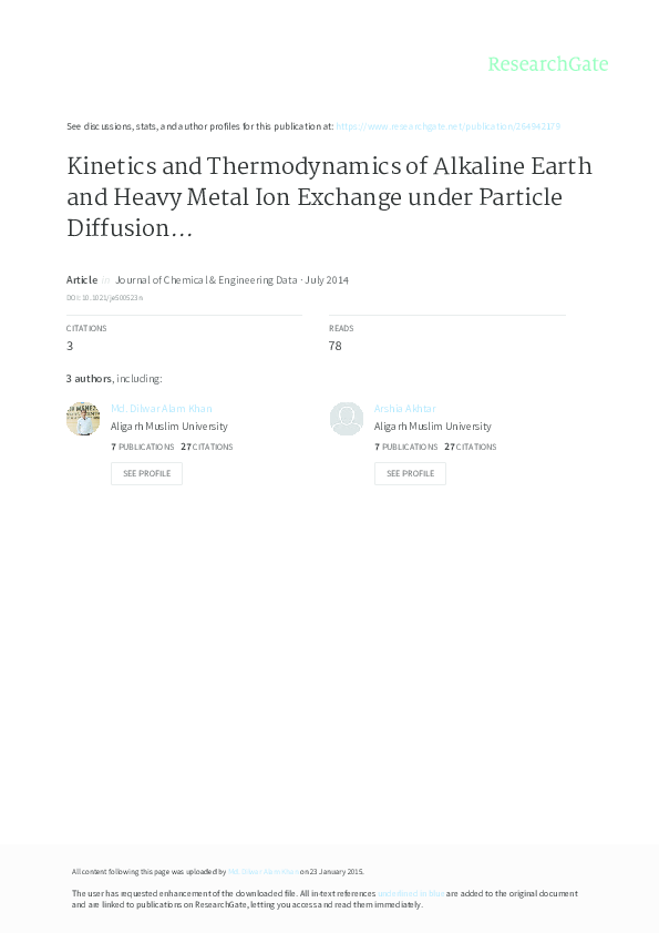 (PDF) Kinetics and Thermodynamics of Alkaline Earth and Heavy Metal Ion ...