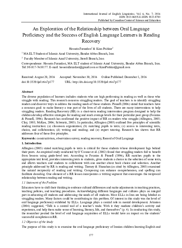 (PDF) An Exploration of the Relationship between Oral Language
