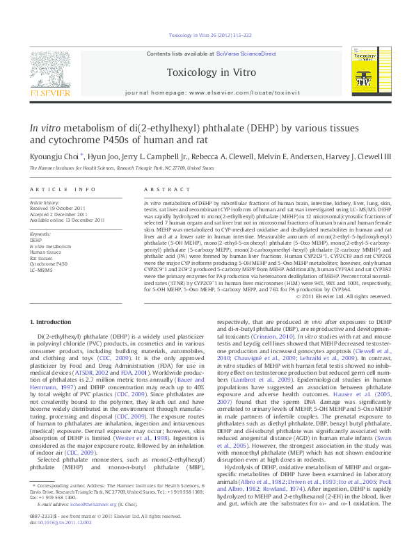 (PDF) In vitro metabolism of di(2-ethylhexyl) phthalate (DEHP) by ...