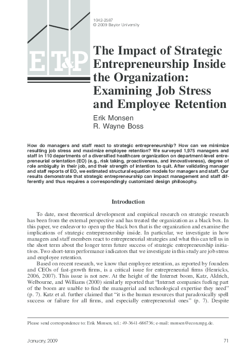 (PDF) The Impact of Strategic Entrepreneurship Inside the Organization ...