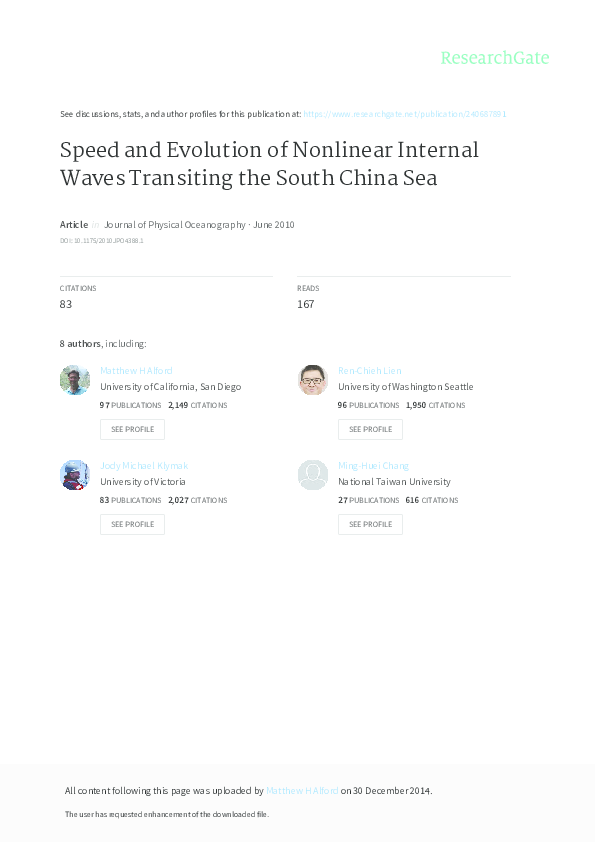 (PDF) Speed and evolution of nonlinear internal waves transiting the ...