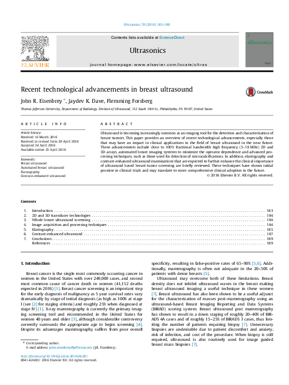 (PDF) Recent technological advancements in breast ultrasound