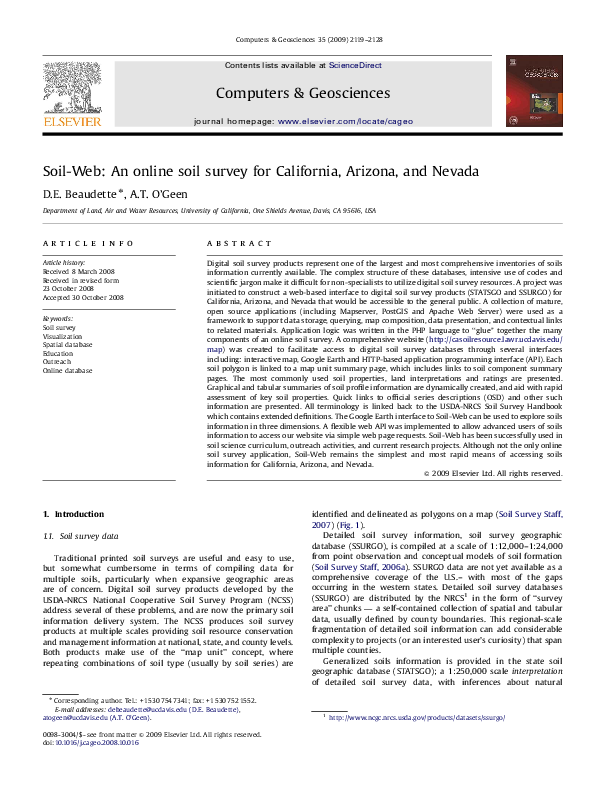 (PDF) Soil-web: An online soil survey for California, Arizona, and Nevada