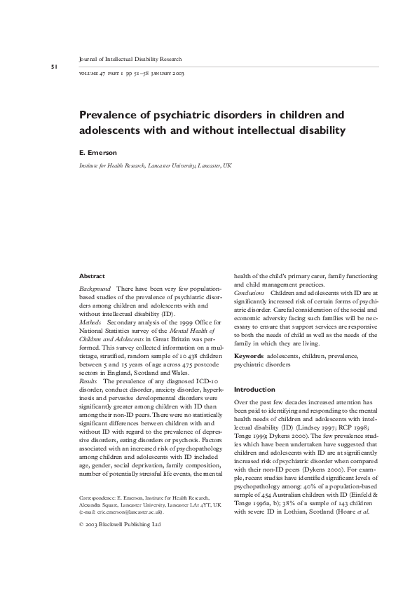 (PDF) Prevalence of psychiatric disorders in children and adolescents ...