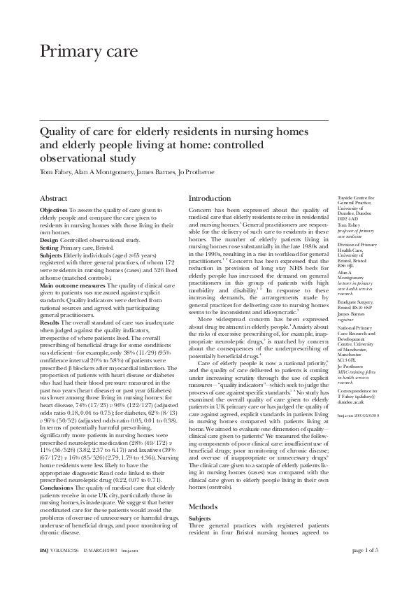 (PDF) Quality of Care for Elderly Residents In Nursing Homes and ...