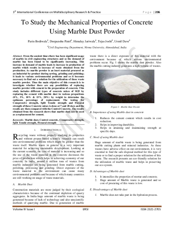 (PDF) To Study the Mechanical Properties of Concrete Using Marble Dust