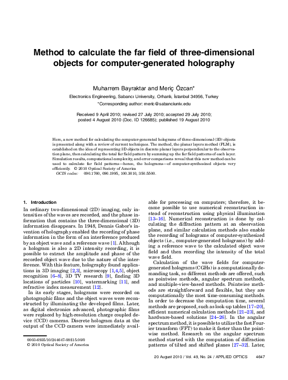 (PDF) Method to calculate the far field of three-dimensional objects ...