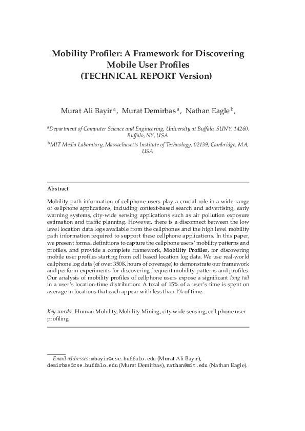 (PDF) Mobility profiler: A framework for discovering mobility profiles ...