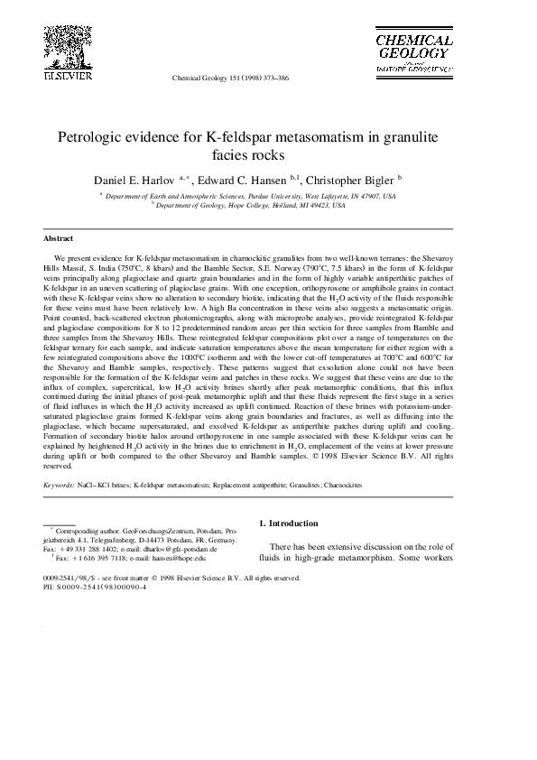 (PDF) Petrologic evidence for K-feldspar metasomatism in granulite ...
