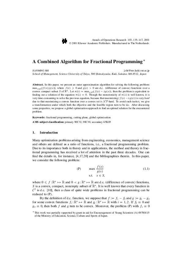 (PDF) A combined algorithm for fractional programming