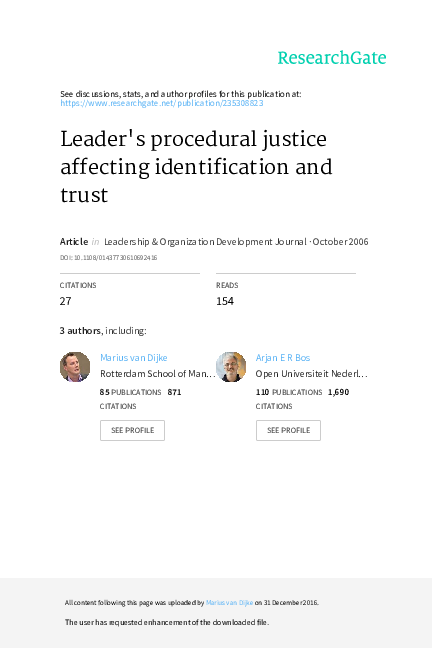 (PDF) Leader's procedural justice affecting identification and trust
