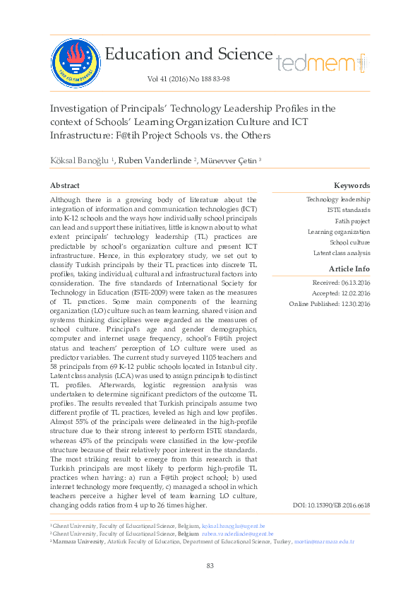 (PDF) Investigation of Principals' Technology Leadership Profiles in ...