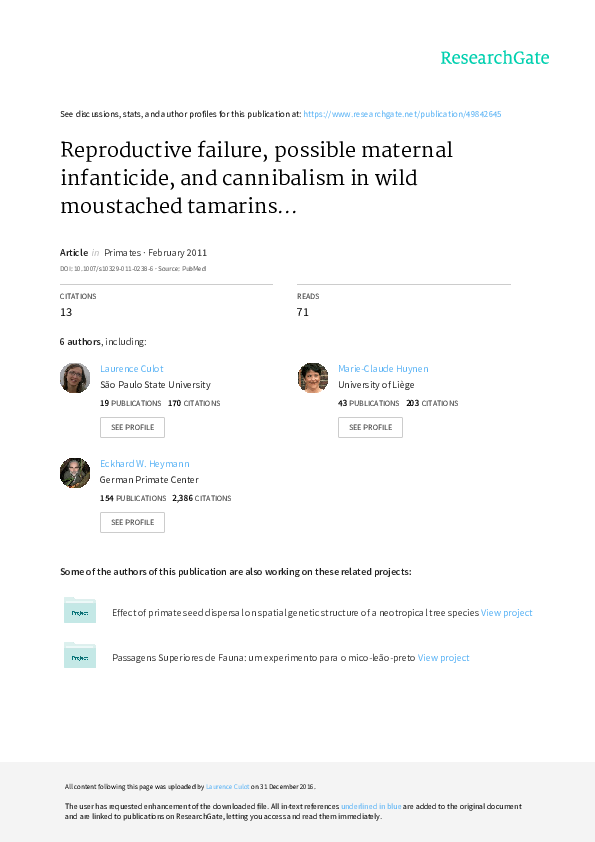 (PDF) Reproductive failure, possible maternal infanticide, and