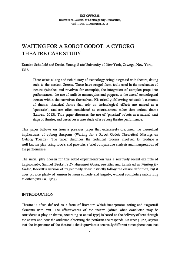(PDF) Waiting for a Robot Godot A Theatre Case Study Damian
