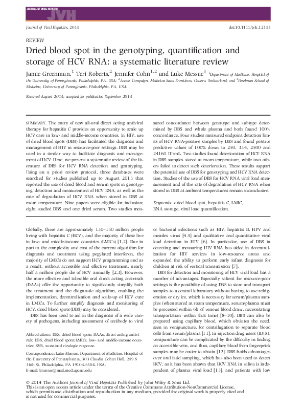 (PDF) Dried blood spot in the genotyping, quantification and storage of ...