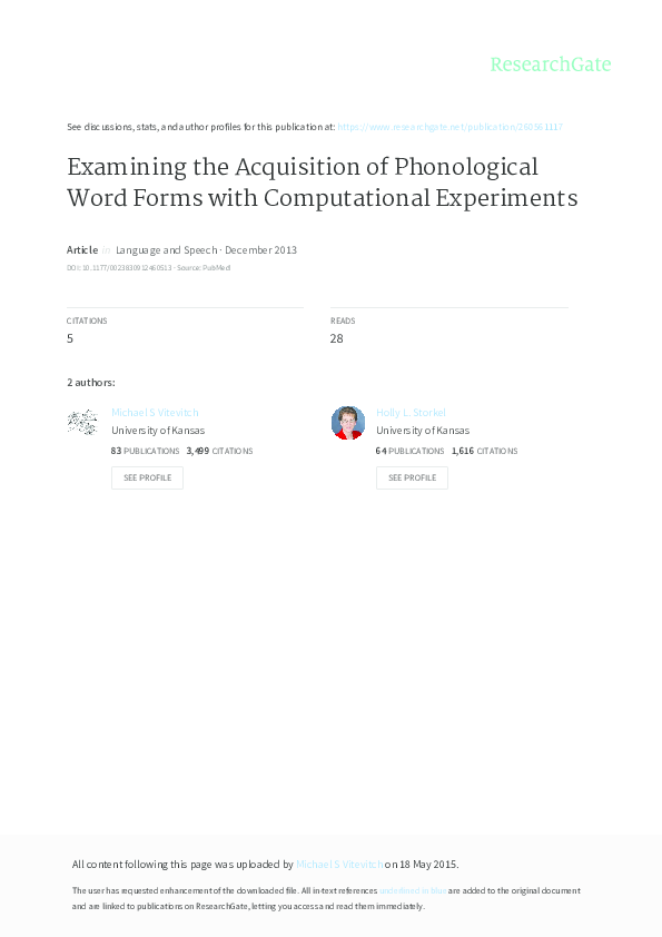 (PDF) Examining the Acquisition of Phonological Word Forms with ...