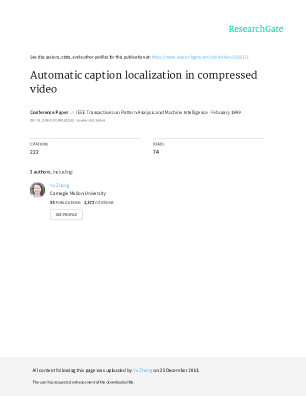 (PDF) Automatic caption localization in compressed video