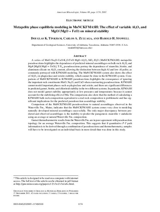 (PDF) Metapelite phase equilibria modeling in MnNCKFMASH: The effect of ...