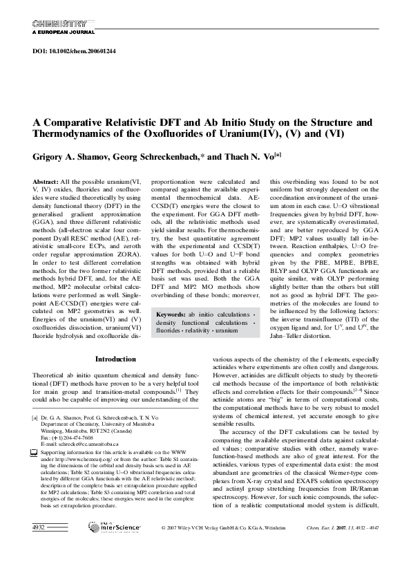 (PDF) A Comparative Relativistic DFT and Ab Initio Study on the ...