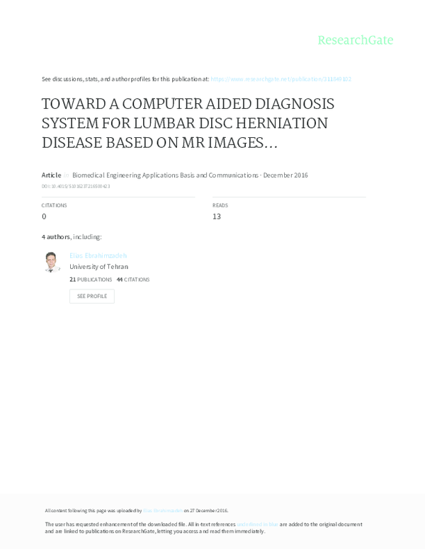 (PDF) TOWARD A COMPUTER AIDED DIAGNOSIS SYSTEM FOR LUMBAR DISC ...