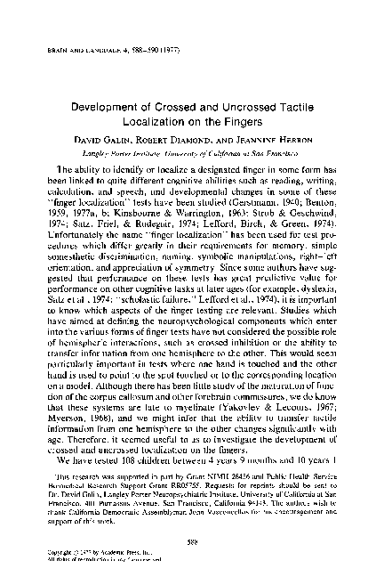 (PDF) Development of crossed and uncrossed tactile localization on the ...