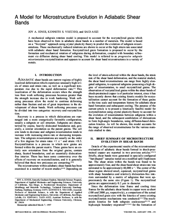(PDF) A model for microstructure evolution in adiabatic shear bands
