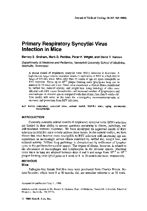 (PDF) Primary respiratory syncytial virus infection in mice