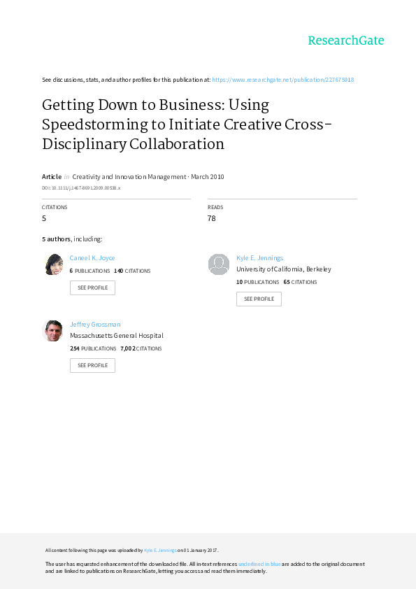 (PDF) Getting Down to Business: Using Speedstorming to Initiate ...