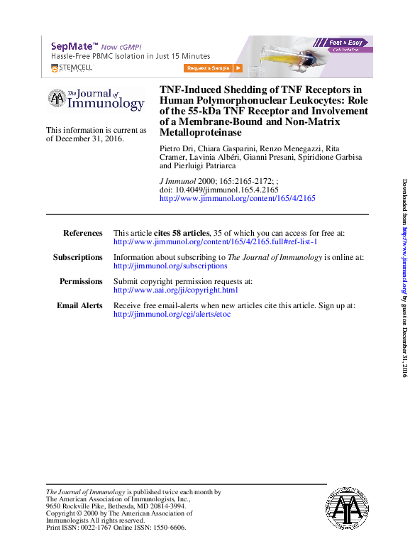 (PDF) TNF-induced shedding of TNF receptors in human polymorphonuclear ...