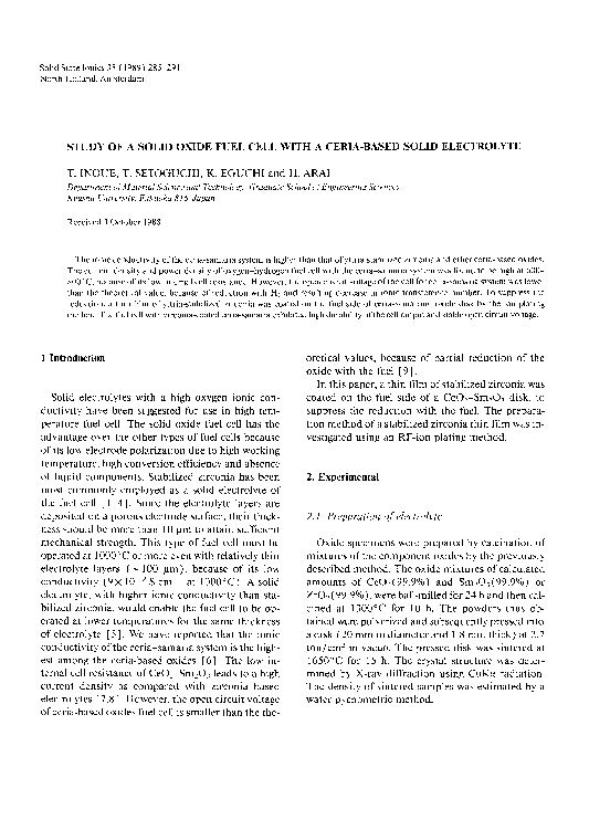 (PDF) Study of a solid oxide fuel cell with a ceria-based solid electrolyte