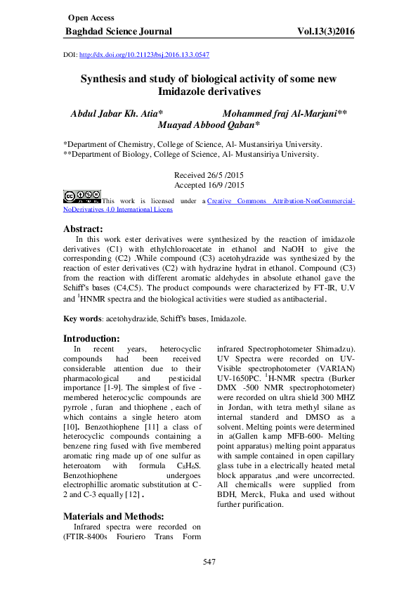 (PDF) Synthesis and study of biological activity of some new Imidazole ...