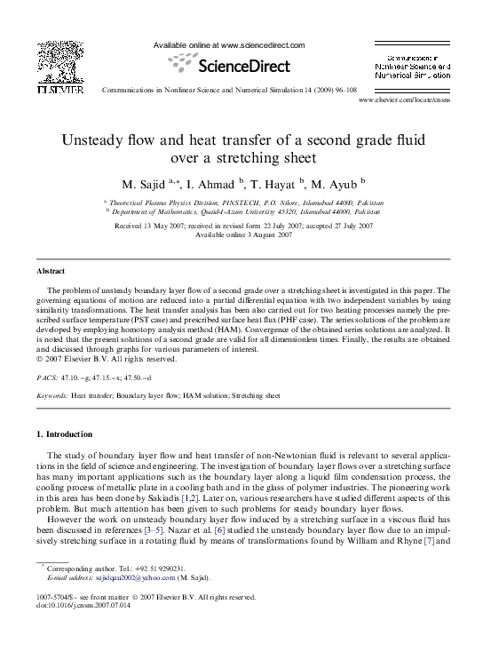 (PDF) Unsteady flow and heat transfer of a second grade fluid over a ...