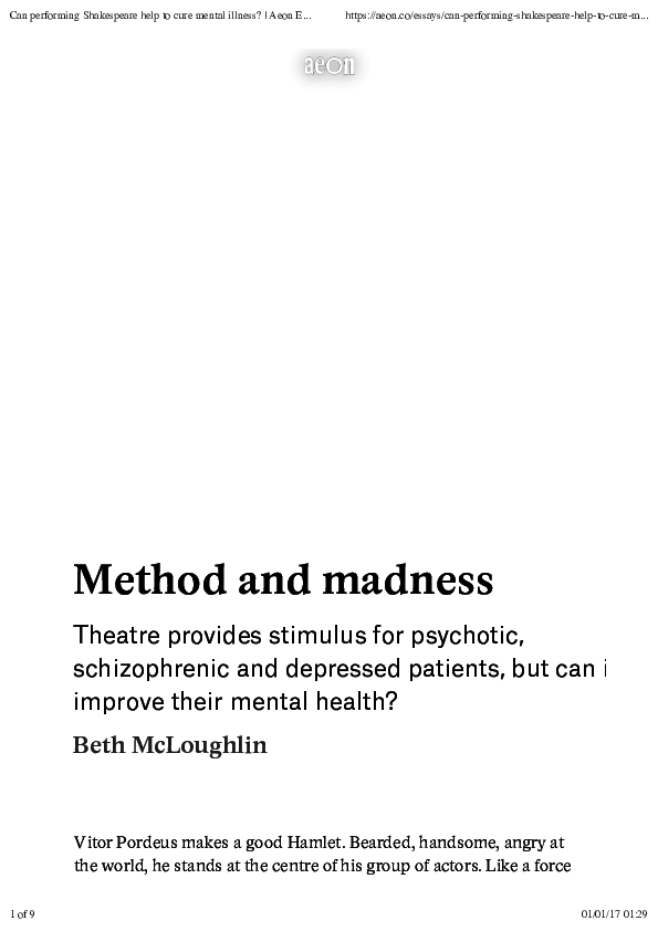 (PDF) Method and Madness can performing Shakespeare help to cure mental illness? Vitor