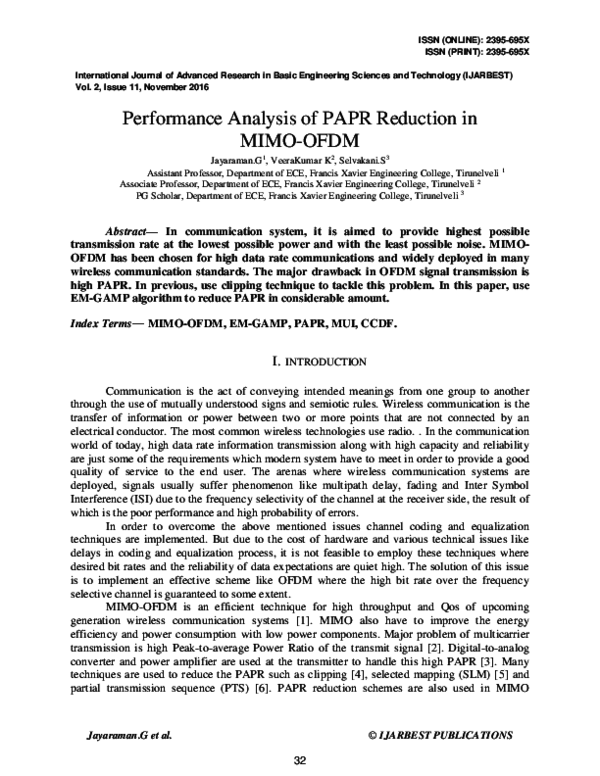 (PDF) Performance Analysis of PAPR Reduction in MIMO-OFDM